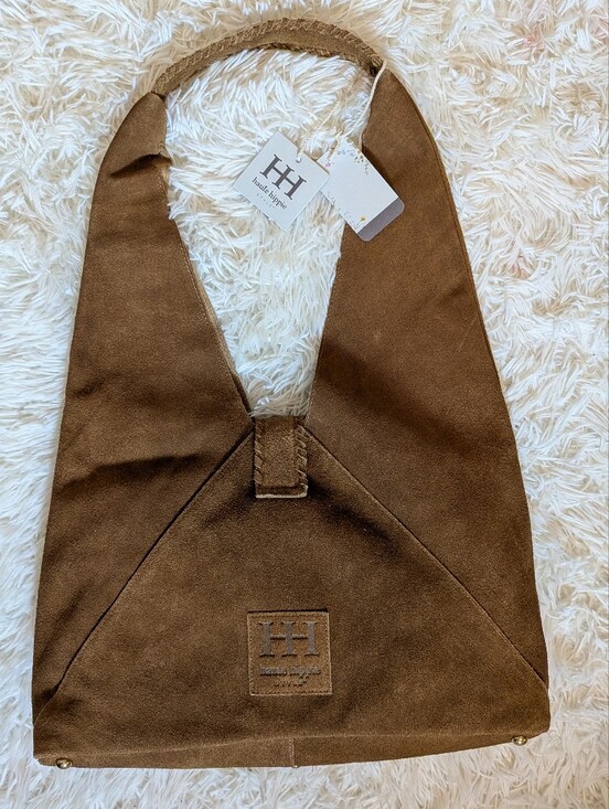 Haute Hippie Handbags - Haute Hippie Brown Triangle Suede Hobo Bag